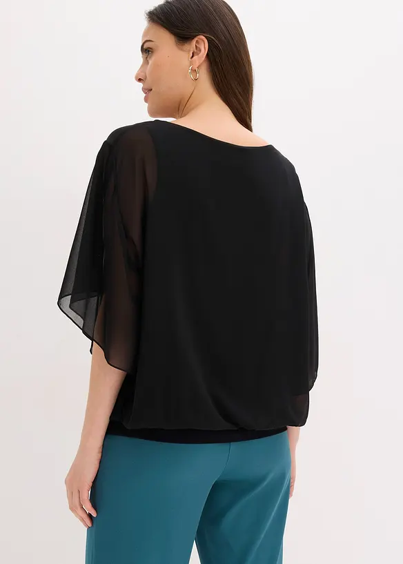 Chiffonbluse mit Fledermausärmel in schwarz von hinten (im Anschnitt) - bonprix