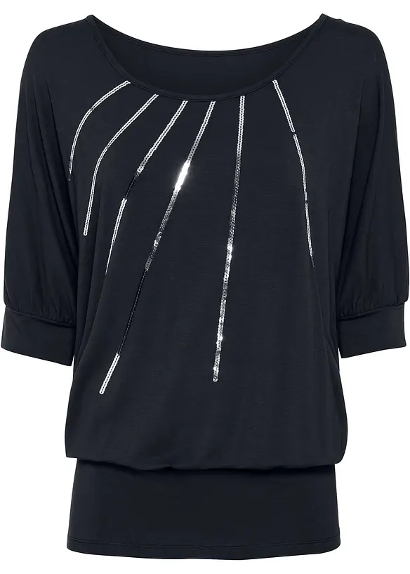 Shirt aus fließendem Viskose-Mix in schwarz von vorne - bonprix