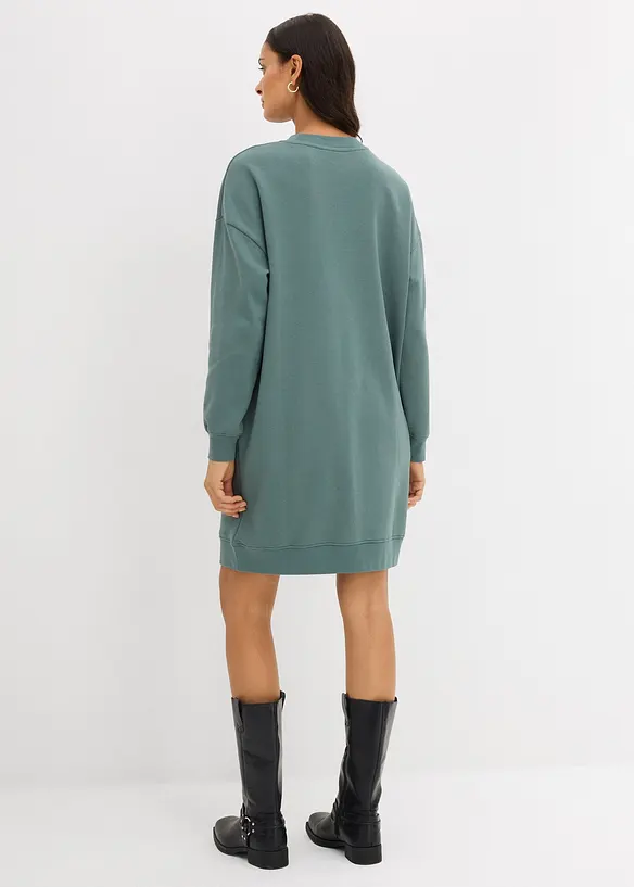 Oversize-Sweatkleid aus weichem Baumwoll-Mix in grün von hinten (Totalaufnahme) - bonprix