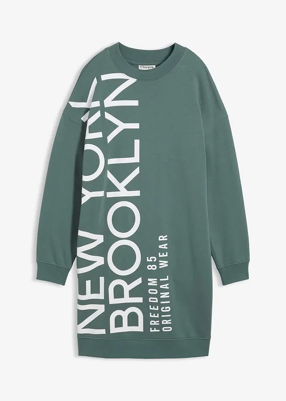 Oversize-Sweatkleid aus weichem Baumwoll-Mix in grün von vorne - bonprix
