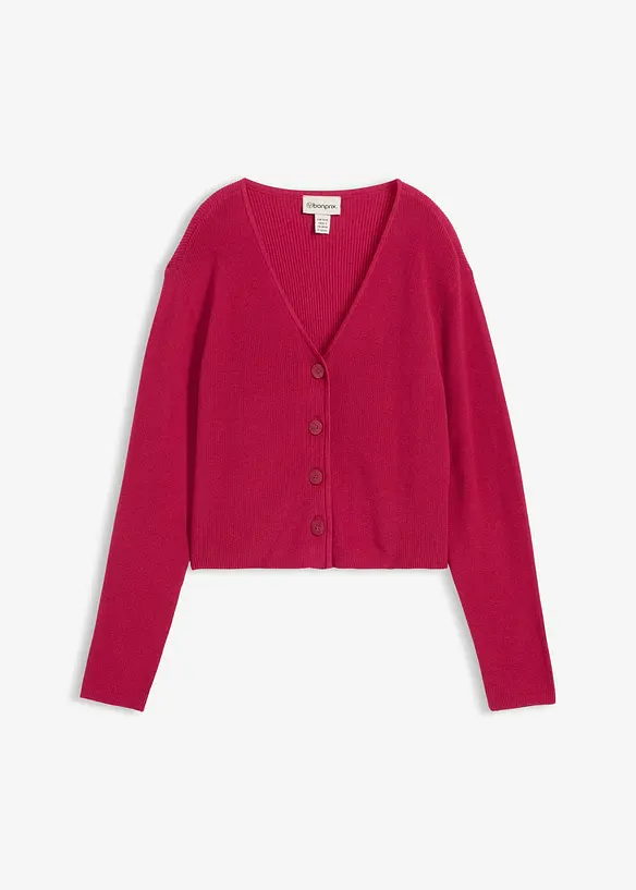 Kurze Strickjacke aus reiner Bio-Baumwolle in pink von vorne - bonprix