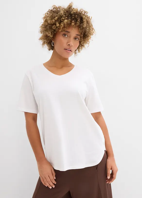 Weites T-Shirt aus Bio-Baumwolle in weiß von vorne (im Anschnitt) - bonprix