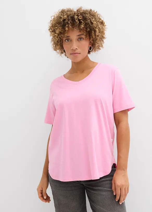 Weites T-Shirt aus Bio-Baumwolle in rosa von vorne (im Anschnitt) - bonprix
