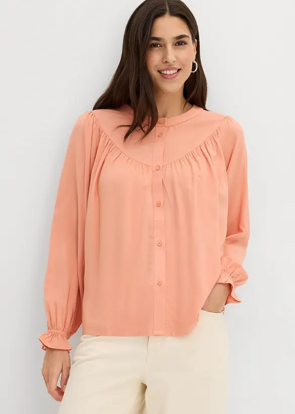 Prairie-Bluse aus fließender Viskose in orange von vorne (im Anschnitt) - bonprix