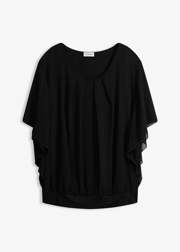 Chiffonbluse mit Fledermausärmel in schwarz von vorne - bonprix