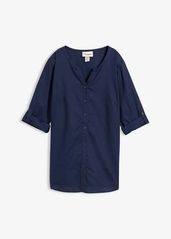 3/4-Arm Bluse aus Leinen-Baumwoll-Mix in blau von vorne - bonprix