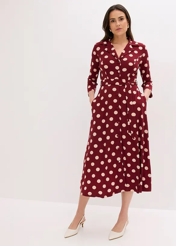Hemdblusenkleid mit Bindeband (2-tlg.Set) in rot von vorne (Totalaufnahme) - bonprix