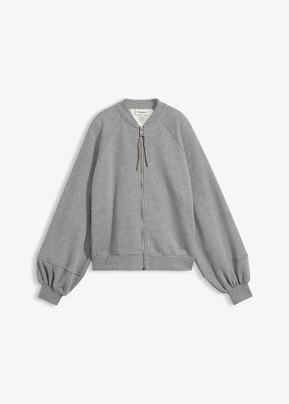 Blouson mit Ballonärmeln aus Baumwoll-Mix in grau von vorne - bonprix