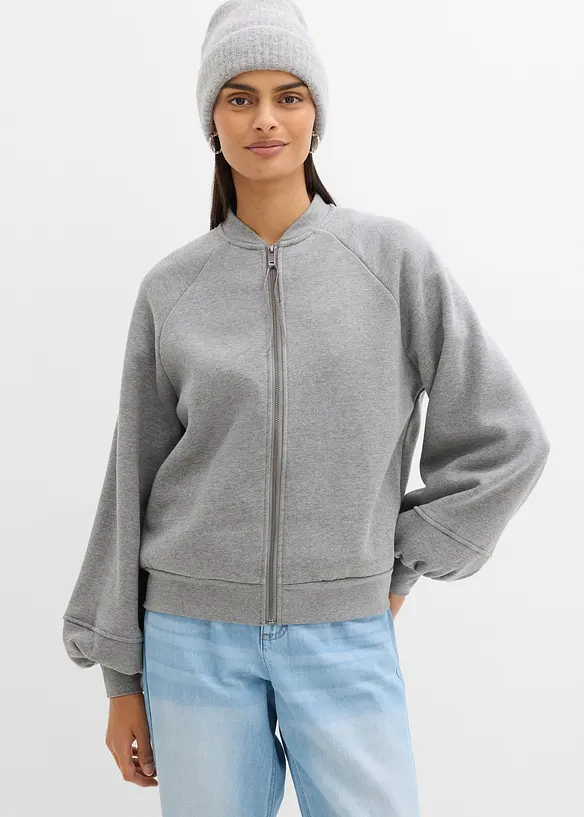 Blouson mit Ballonärmeln aus Baumwoll-Mix in grau von vorne (im Anschnitt) - bonprix