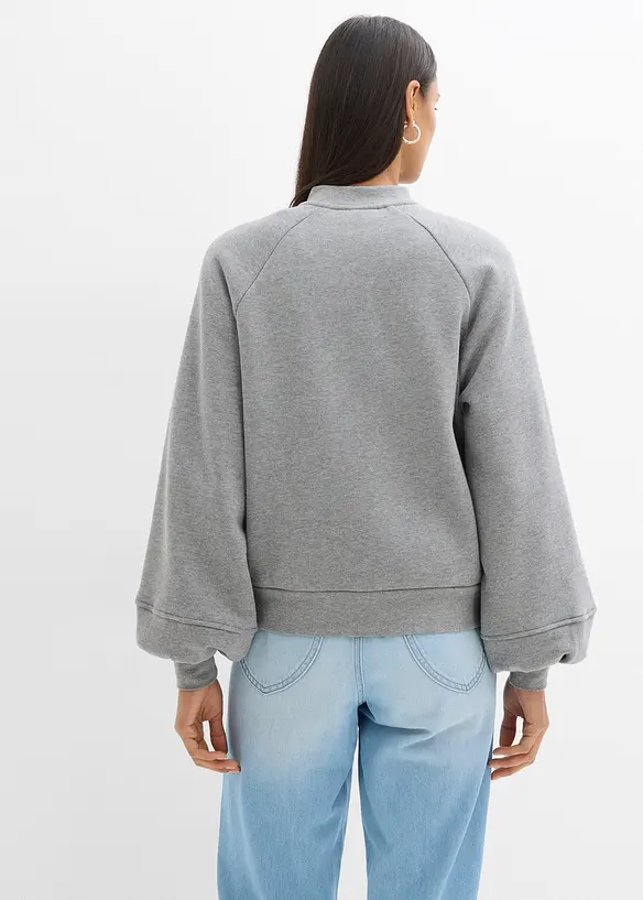 Blouson mit Ballonärmeln aus Baumwoll-Mix in grau von hinten (im Anschnitt) - bonprix