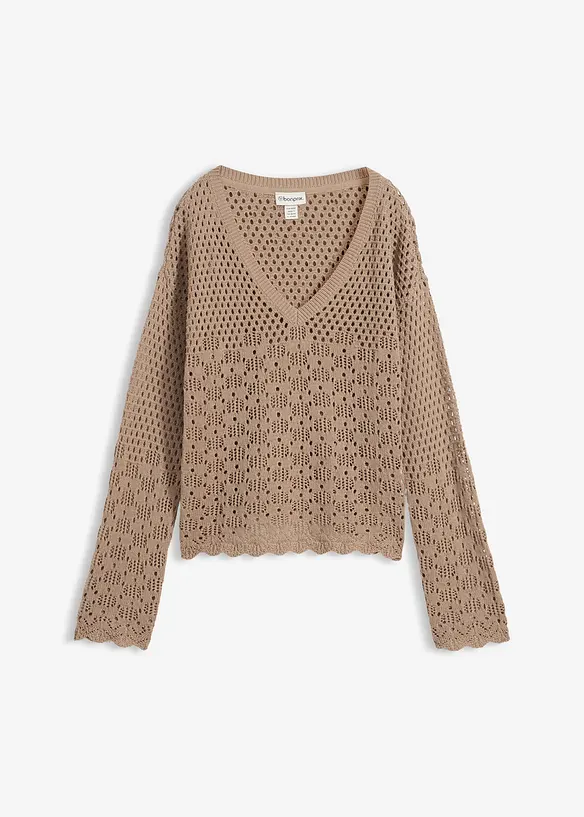 Leichter Ajour-Pullover in braun von vorne - bonprix