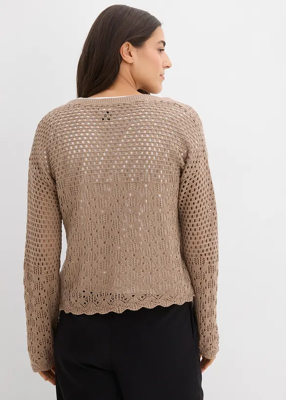 Leichter Ajour-Pullover in braun von hinten (im Anschnitt) - bonprix