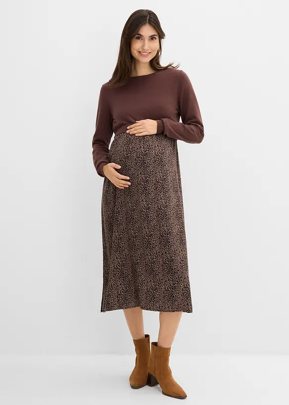 3-in-1 Set aus Pullover und Umstandskleid mit Stillfunktion (2-tlg.Set) in braun von vorne (Totalaufnahme) - bonprix