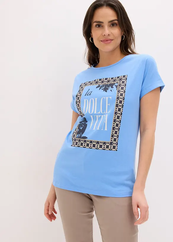 Shirt aus reiner Bio-Baumwolle in blau von vorne (im Anschnitt) - bonprix Shirt aus reiner Bio-Baumwolle in blau von vorne (im Anschnitt) - bonprix