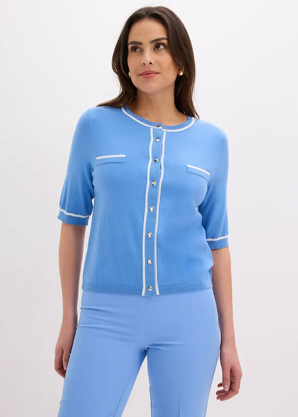 Strickjacke mit Viskose in blau von vorne (im Anschnitt) - bonprix