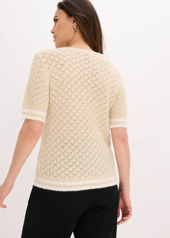 Ajour-Pullover mit Federgarn in beige von hinten (im Anschnitt) - bonprix