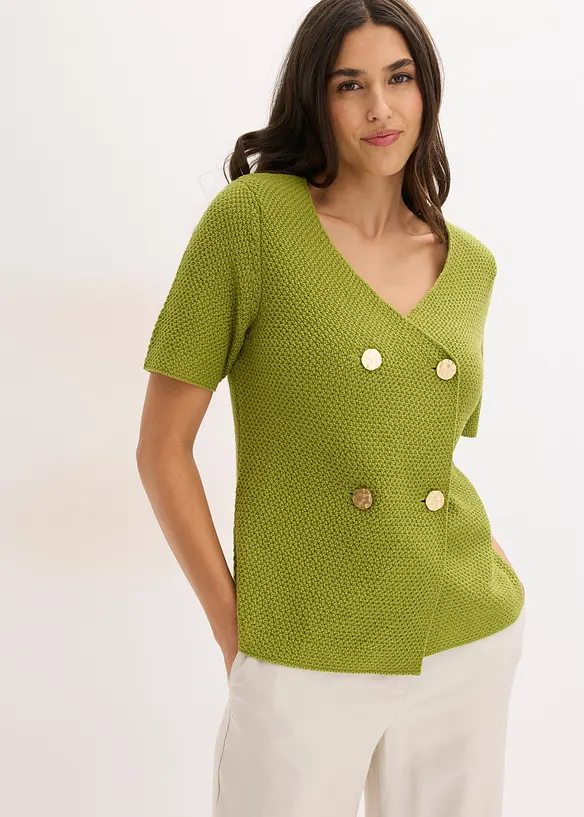 Strickjacke mit Baumwolle in grün von vorne (im Anschnitt) - bonprix