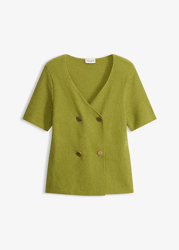 Strickjacke mit Baumwolle in grün von vorne - bonprix
