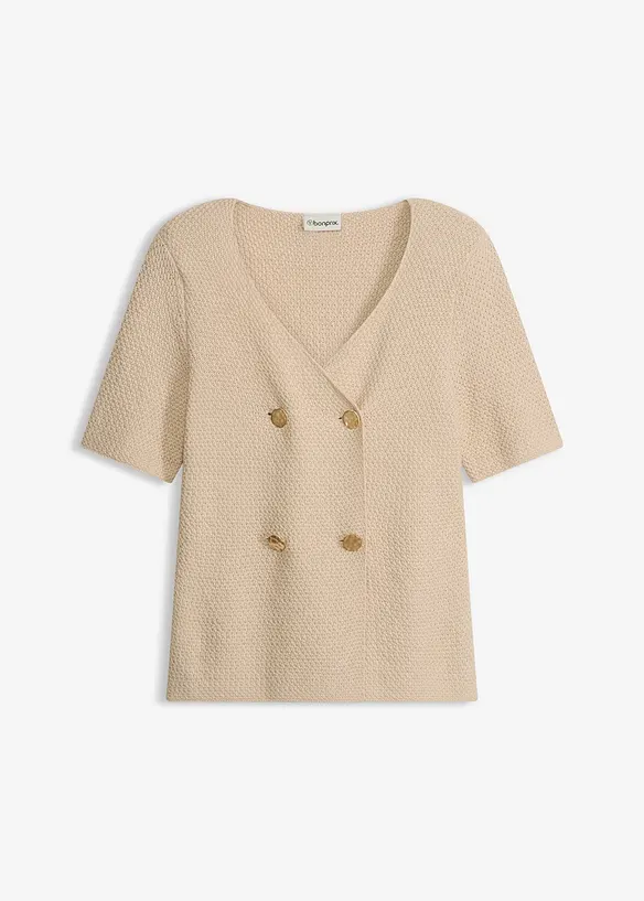 Strickjacke mit Baumwolle in beige von vorne - bonprix