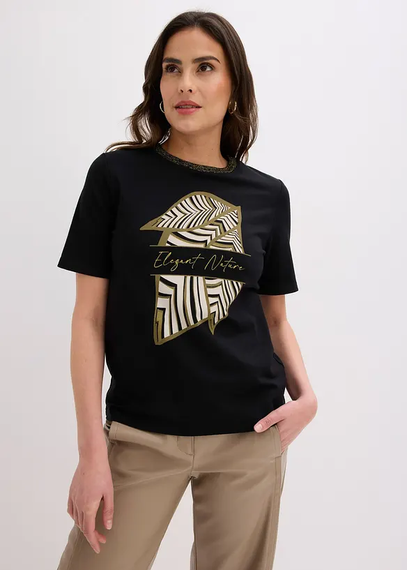 Shirt aus Bio-Baumwolle in schwarz von vorne (im Anschnitt) - bonprix