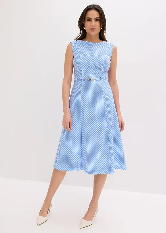Kleid mit Gürtel in blau von vorne (Totalaufnahme) - bonprix Kleid mit Gürtel in blau von vorne (Totalaufnahme) - bonprix
