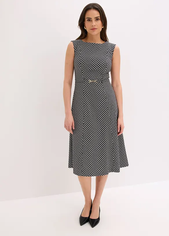 Kleid mit Gürtel in schwarz von vorne (Totalaufnahme) - bonprix Kleid mit Gürtel in schwarz von vorne (Totalaufnahme) - bonprix