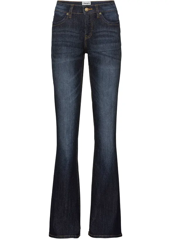 Bootcut-Jeans Mid Waist, Komfort-Stretch in blau von vorne - bonprix