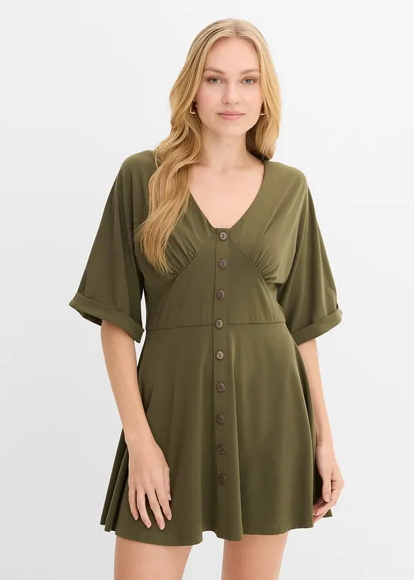 Tailliertes Minikleid in grün von vorne (Totalaufnahme) - bonprix