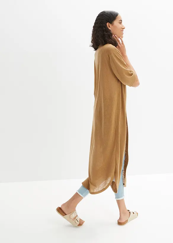Strickmantel in Leinen-Optik in beige von hinten (im Anschnitt) - bonprix