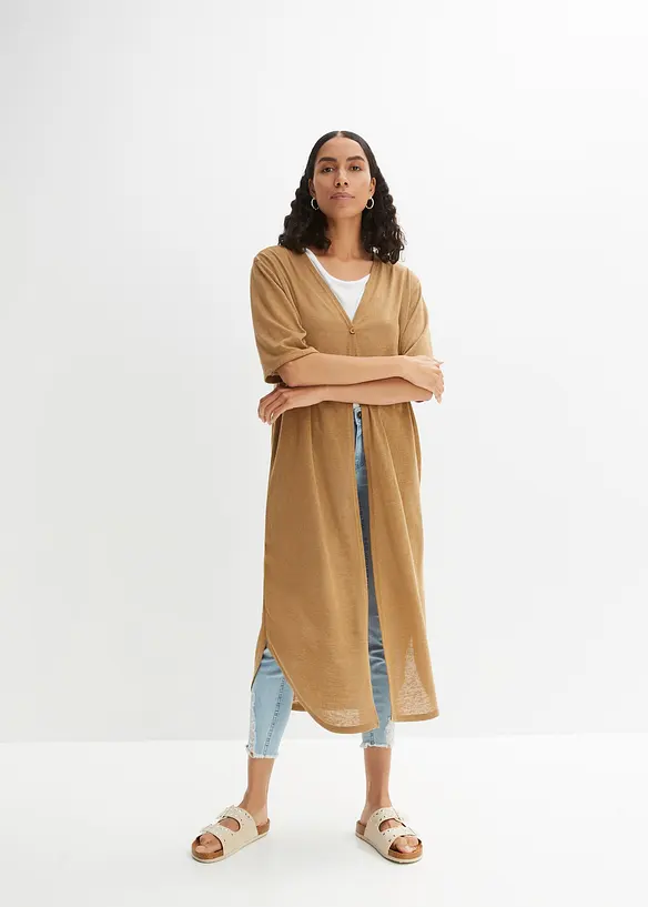 Strickmantel in Leinen-Optik in beige von vorne (im Anschnitt) - bonprix