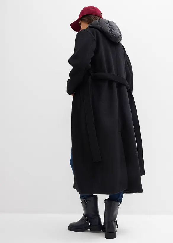 6-in-1 Umstandsmantel mit Babyeinsatz mit herausnehmbarer Weste in schwarz von hinten (Totalaufnahme) - bonprix