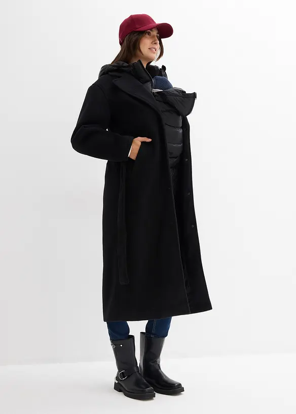 6-in-1 Umstandsmantel mit Babyeinsatz mit herausnehmbarer Weste in schwarz von vorne (Totalaufnahme) - bonprix