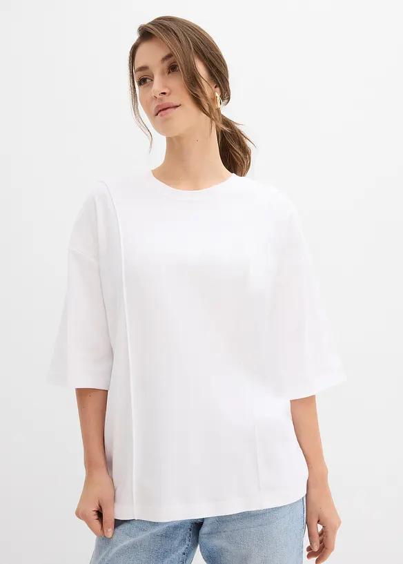 Oversize-Shirt aus reiner Bio-Baumwolle in weiß von vorne (im Anschnitt) - bonprix