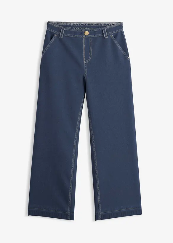Wide-Leg-Jeans Mid Waist in blau von vorne - bonprix