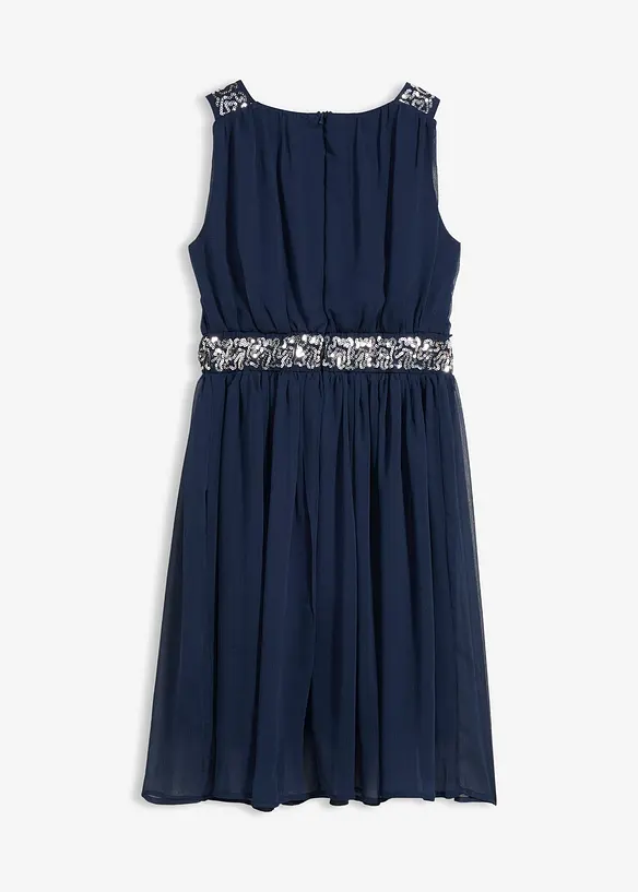 Chiffonkleid mit Paillettenband in blau von hinten - bonprix