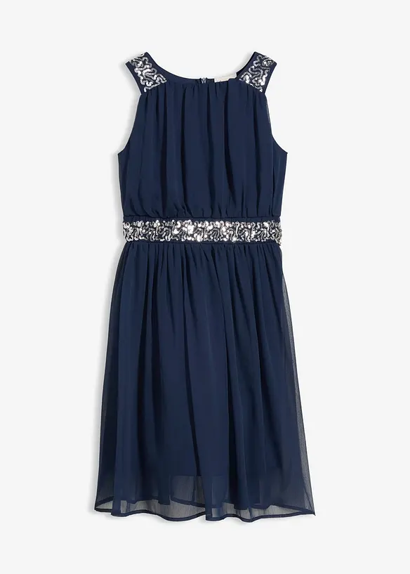 Chiffonkleid mit Paillettenband in blau von vorne - bonprix