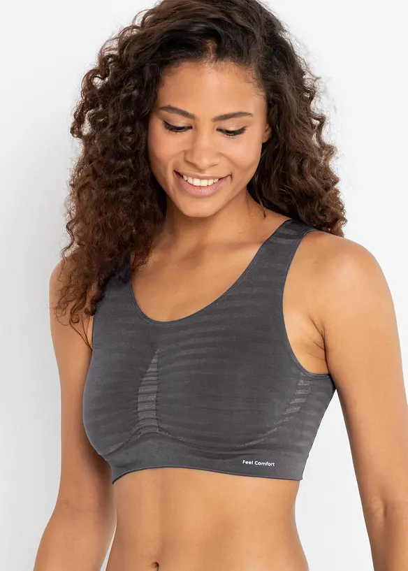 Feel Comfort Seamless Bustier (2er Pack) in grau von vorne (im Anschnitt) - bonprix