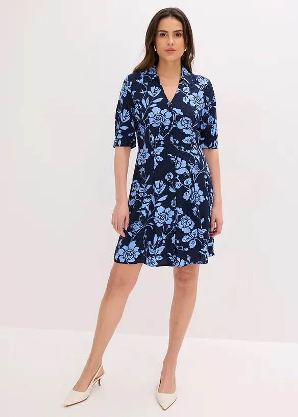 Blusenkleid aus fließender Viskose in blau von vorne (Totalaufnahme) - bonprix