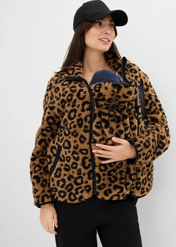 3-in-1 Umstands- und Tragejacke aus Teddyfleece in beige von vorne (im Anschnitt) - bonprix