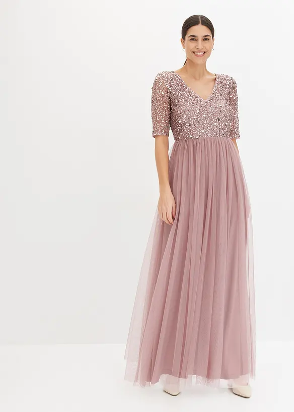 Abendkleid aus zartem Tüll mit Paillettenstickerei in rosa von vorne (Totalaufnahme) - bonprix Abendkleid aus zartem Tüll mit Paillettenstickerei in rosa von vorne (Totalaufnahme) - bonprix
