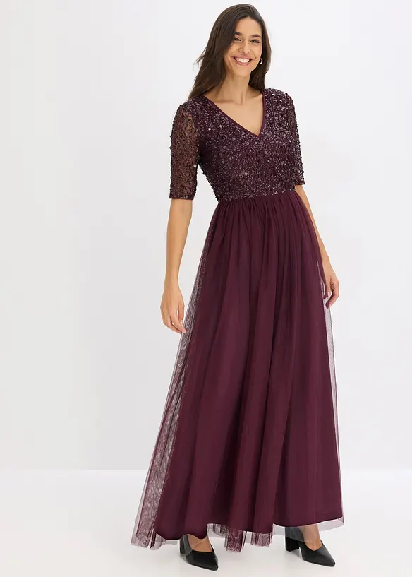 Abendkleid aus zartem Tüll mit Paillettenstickerei in rot von vorne (Totalaufnahme) - bonprix Abendkleid aus zartem Tüll mit Paillettenstickerei in rot von vorne (Totalaufnahme) - bonprix