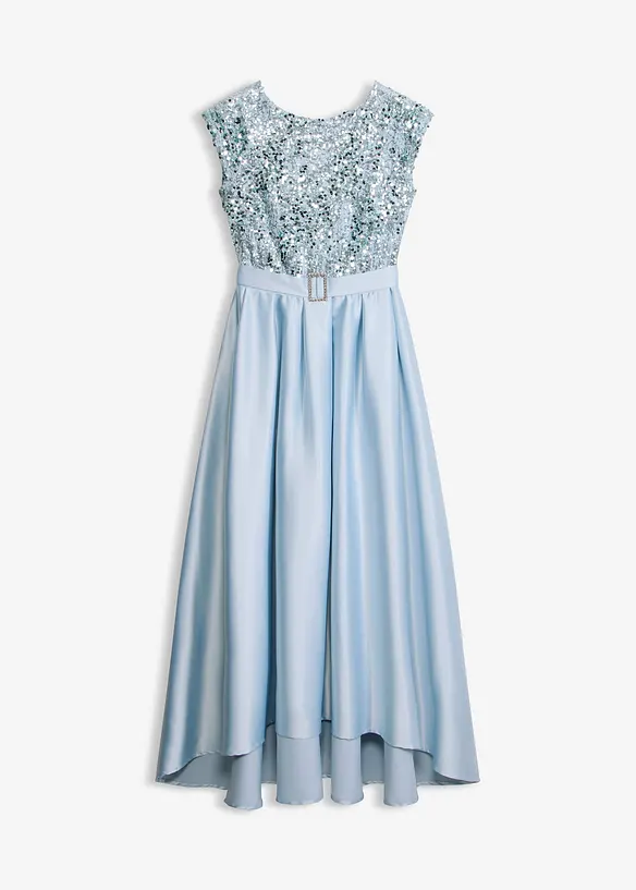 Abendkleid aus glänzendem Satin mit Pailletten in blau von vorne - bonprix Abendkleid aus glänzendem Satin mit Pailletten in blau von vorne - bonprix