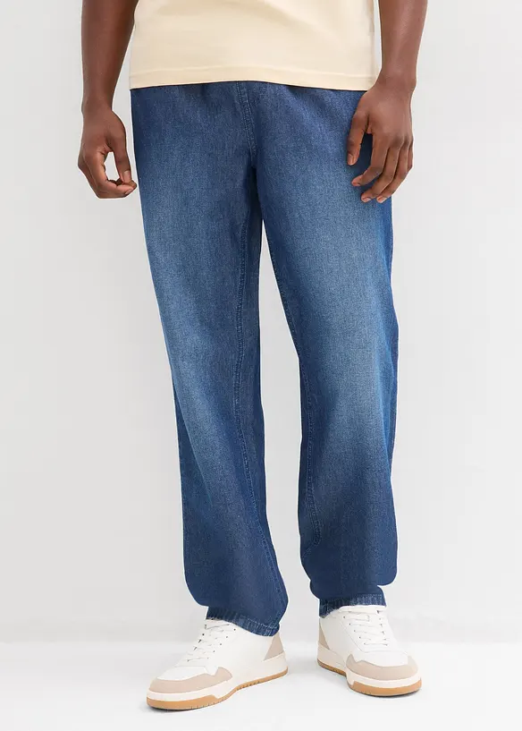 Leichte Classic Fit Schlupfjeans, Tapered (2er Pack) in blau von vorne - bonprix