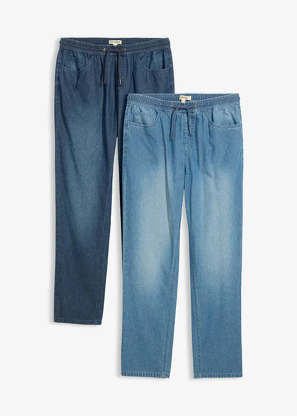 Leichte Classic Fit Schlupfjeans, Tapered (2er Pack) in blau von vorne - bonprix