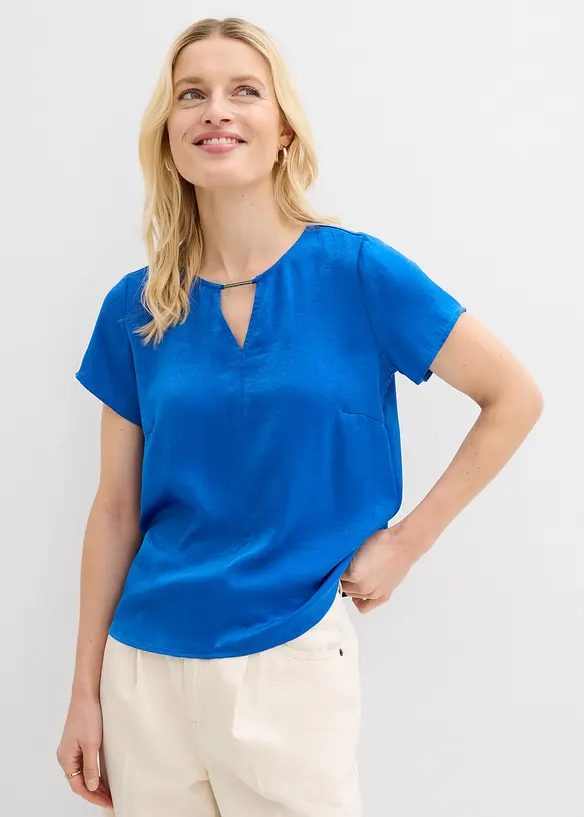 Tunika aus feinem Satin in blau von vorne (im Anschnitt) - bonprix