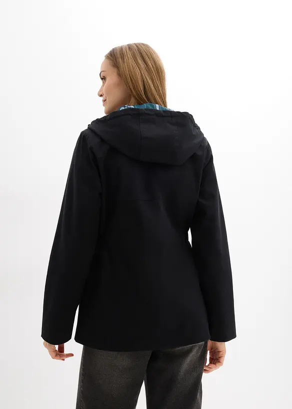 wasserabweisende Jacke mit Karo-Futter in schwarz von hinten (im Anschnitt) - bonprix