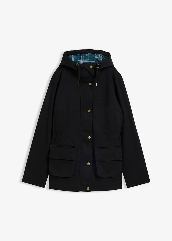 wasserabweisende Jacke mit Karo-Futter in schwarz von vorne - bonprix