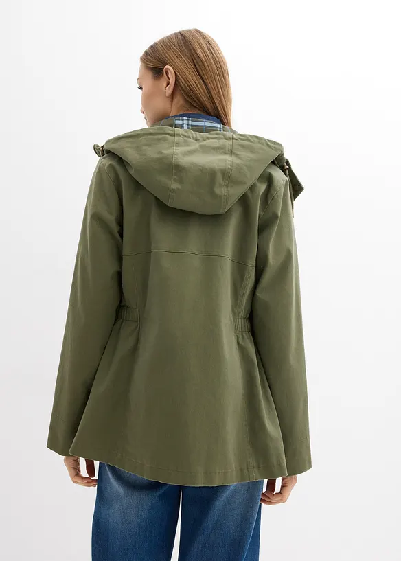 wasserabweisende Jacke mit Karo-Futter in grün von hinten (im Anschnitt) - bonprix