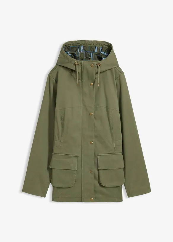 wasserabweisende Jacke mit Karo-Futter in grün von vorne - bonprix