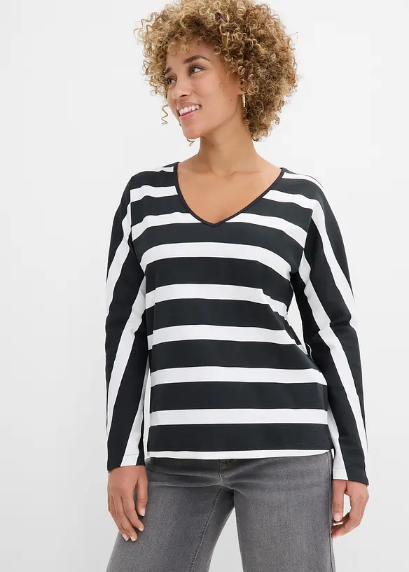 Langarmshirt aus reiner Bio-Baumwolle in schwarz von vorne (im Anschnitt) - bonprix Langarmshirt aus reiner Bio-Baumwolle in schwarz von vorne (im Anschnitt) - bonprix